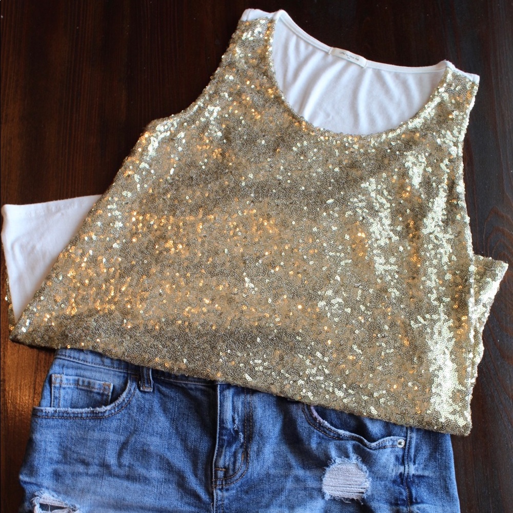 Gold Sparkle Sequin Tank Top